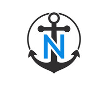 Anchor Logo With N Letter Concept. Initial N Letter With Anchor. Marine, Sailing Boat Logo