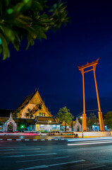 Twilight light at wat suthat in bangkok thailand.