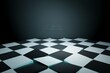 Empty chessboard with atmospheric blue fog.3D background with copy space