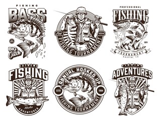 Canvas Print - Fishing monochrome emblems