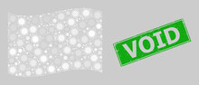 Distress Void And Mosaic Waving White Flag Designed Of Sun Items. Green Stamp Has Void Text Inside Rectangle. Vector Sunny Mosaic Waving White Flag Done For Feast Projects.