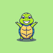 Happy cute turtle vector illustration. Flat cartoon style. Mascot design.