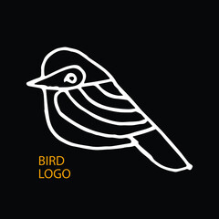 Wall Mural - outline of bird icon for logo or symbol. simple and minimalist doodle hand drawn illustration on black background.