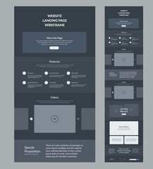 Wall Mural - website template design for business. dark landing page site wireframe. modern and responsive layout