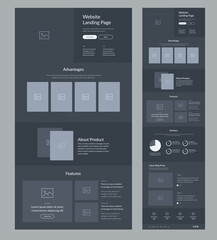 Wall Mural - website template design for business. dark landing page site wireframe. modern and responsive layout