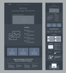 Wall Mural - website template design for business. dark landing page site wireframe. modern and responsive layout