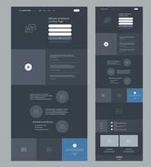 Wall Mural - website template design for business. dark landing page site wireframe. modern and responsive layout