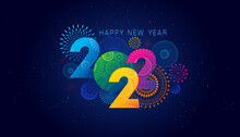 Happy New Year 2022. Vector Illustration Of The Colorful Fireworks And Text On Black Background For Holiday And Celebration Event.