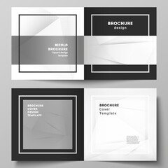 Vector layout of two covers templates for square design bifold brochure, flyer, cover design, book design, brochure cover. Halftone effect decoration with dots. Dotted pop art pattern decoration.