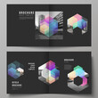 Vector layout of two covers templates with colorful hexagons, geometric shapes, tech background for square design bifold brochure, flyer, magazine, cover design, book design, brochure cover.