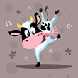 Funny Cow Dancin Making Handstand - Vector Illustration