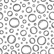 Soap Bubbles Seamless Pattern. Bubble Soda Patern. Water Background. Hand Drawn Texture. Design Wallpaper For Prints Bodycare, Shampoo, Toiletries, Cleanliness, Freshness, Bathroom, Tiles. Vector
