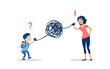 © Feodora - Vector of a mother talking through messy tangled phone line to her son. Bad communication concept