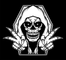 Black White Grim Reaper Skull Illustration