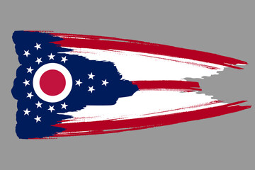 The Ohio state flag, USA. American state  banner brush concept. Horizontal vector Illustration isolated on gray background.  