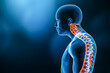 © Matthieu - Close-up lateral or profile view of man with kyfosis 3D rendering illustration with copy space. Curvature of the spine disorder, backbone injury, human anatomy and medical concepts.