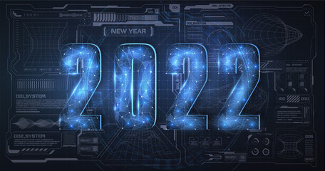 Modern futuristic technology template for 2022. New year 2022 in style HUD,GUI, UX. Futuristic background for your design.Technology background. Digital data visualization. Hi-tech concept innovation