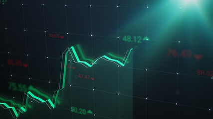 Animated stock market financial graph with green uptrend line. Beautifully designed growing stock chart for trading and investment.