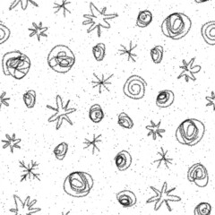 Hand Drawn Snowflakes Christmas Seamless Pattern. Subtle Flying Snow Flakes on chalk snowflakes Background. Appealing chalk handdrawn snow overlay. Amazing holiday season decoration.