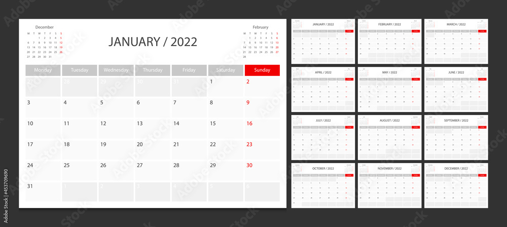 Calendar 2022 week start Monday corporate design planner template ...