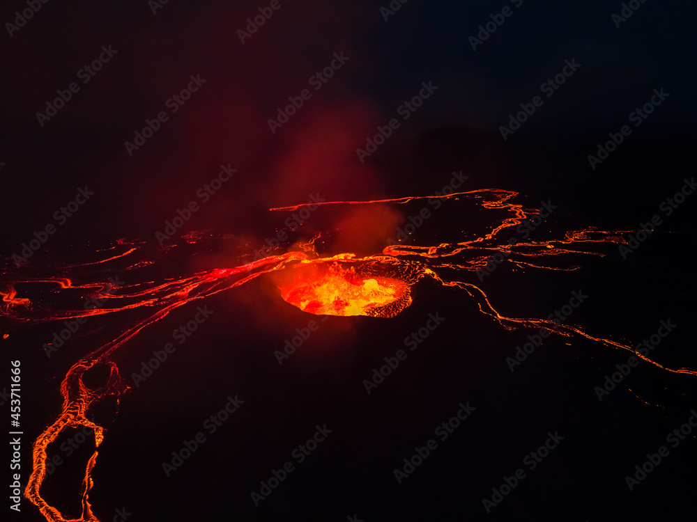Beautiful aerial cinematic footage of the bowling lava exploding from ...