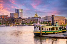 Historic District Waterfront Of Savannah, Georgia USA