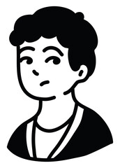 Sticker - Dark haired boy in a black shirt, icon illustration, vector on white background