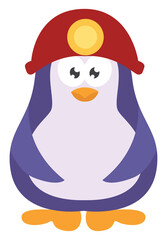 Sticker - Firefighter penguin, icon illustration, vector on white background