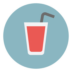 Sticker - Red juice with straw, illustration, vector on a white background.