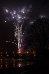 Wall Mural - Fireworks and old brick bridge in Kuldiga, Latvia.