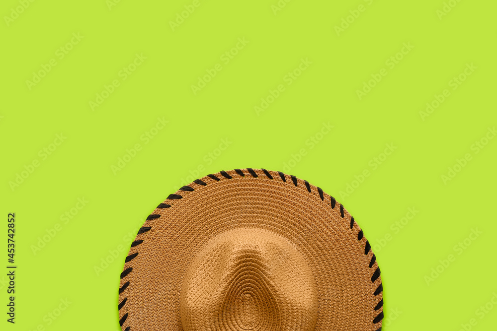 Stylish hat on color background