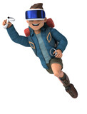 Fototapeta Do pokoju - Fun 3D Illustration of a backpacker with a VR Helmet