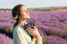 Beautiful Young Woman In Lavender Field