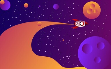 Wall Mural - black background with moon and stars