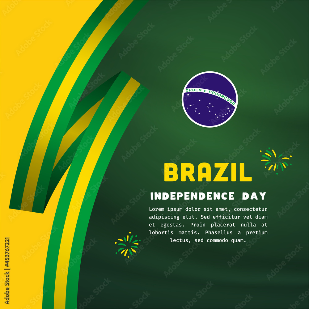 Square Banner illustration of Brazil independence day celebration. Waving flag and hands clenched. Vector illustration. - obrazy, fototapety, plakaty 