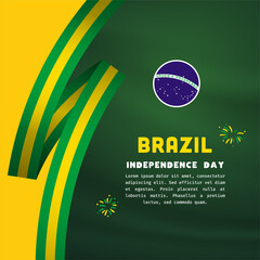 Wall Mural - Square Banner illustration of Brazil independence day celebration. Waving flag and hands clenched. Vector illustration.