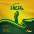 Square Banner illustration of Brazil independence day celebration. Waving flag and hands clenched. Vector illustration.