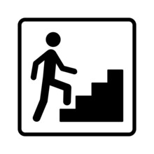 Walking Up Staircase Or Stairs Sign With Border Flat Vector Icon For Apps And Print