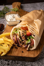 Selective Focus. Doner Kebab, A Shawarma In A Pit