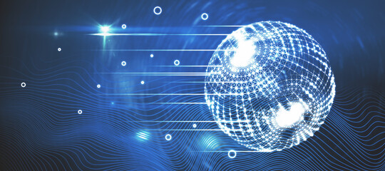 Wall Mural - creative glowing polygonal globe interface on blue background. network and digital communication con