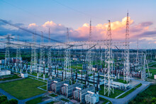Aerial View Of A High Voltage Substation.