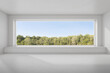© nuchao - 3d render of empty concrete room with large window on nature background.