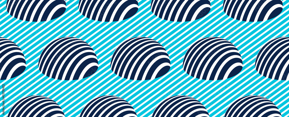 Hemispheres lined optical illusion seamless pattern, vector repeat ...