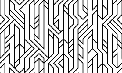 Wall Mural - Tech style seamless linear pattern vector, monochrome circuit board lines endless background wallpaper image, black and white geometric design techno micro picture.