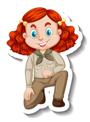 Poster - Girl in safari outfit cartoon character sticker