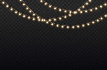 Wall Mural - christmas golden light garland, led neon lamp.