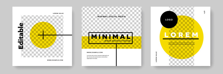 Wall Mural - Minimalist social media with yellow and black accent, instagram and facebook templates, business graphic layouts for company promotion	
