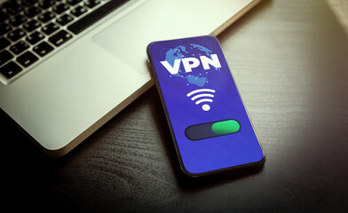Wall Mural - vpn - virtual private network - cyber security and privacy data encryption software solutions for bu