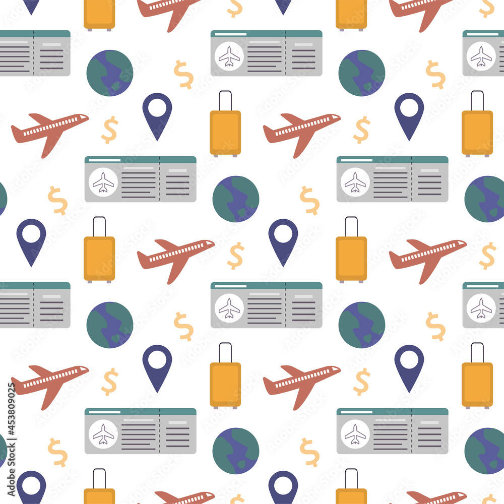 Tour Pattern Background Airplane travel. Concept of summer recreation, holiday and vacation ...