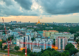 Poster - View to the Shwedagon Pagoda and the Cityscape  of Yangon Myanmar Burma